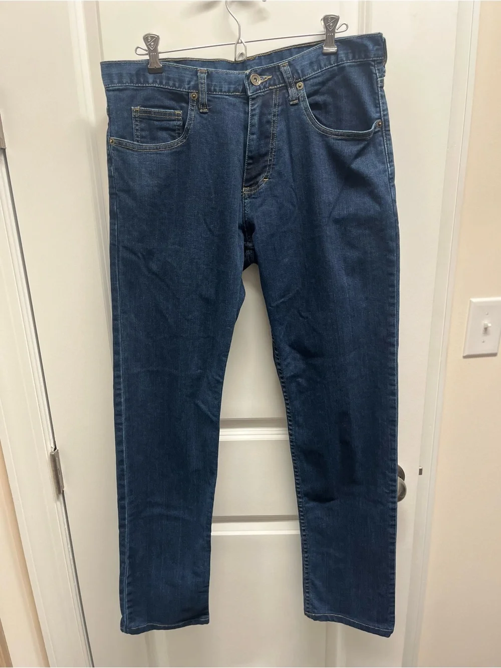 Dearborn Denim Jeans Mens 33x31 Blue Tailored Slim Straight Denim USA Dark